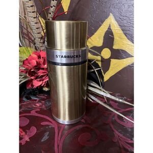 Starbucks 2006 Gold and Silver Metal Insulated 17oz Thermos with Removeable Cup
